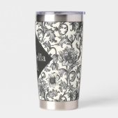 Black Floral William Morris Elegant Monogram Thermobecher (Links)