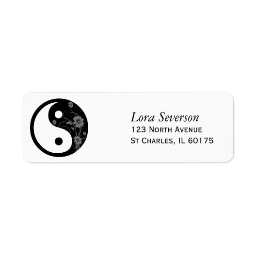 Black Floral Yin Yang Rücksendeadresse (Vorne)