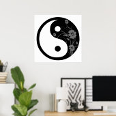 Black Floral Yin Yang Symbol Poster (Heimbüro)