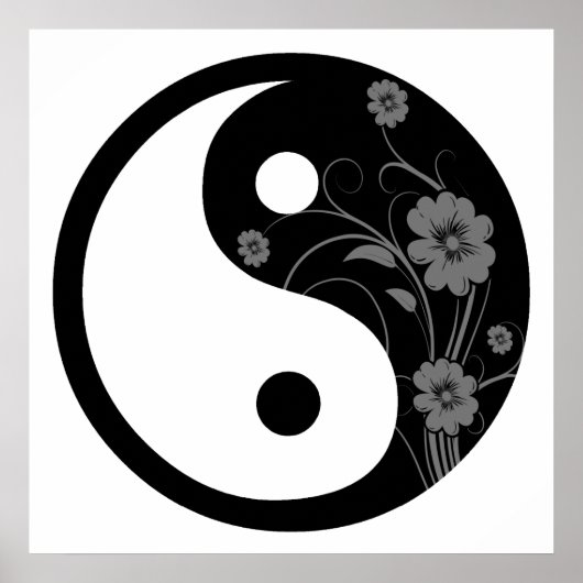 Black Floral Yin Yang Symbol Poster (Vorne)