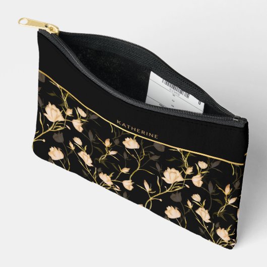 Black Flowers Pattern Pretty Girly Trendy Zubehörtasche (Offen)