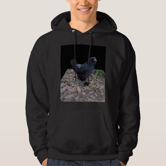 Black Fluffy Rooster Dimensional Art, Hoodie (Vorderseite)