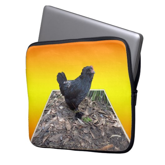Black Fluffy Rooster Dimensional Art, Laptopschutzhülle (Vorderseite Links)