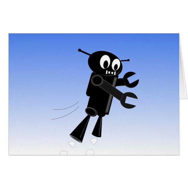 Black Flying Robot Blue Sky Hintergrund (Vorderseite (Horizontal))