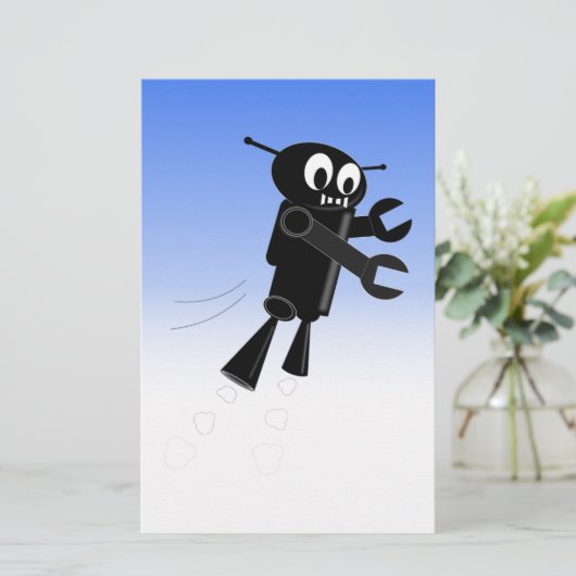 Black Flying Robot Blue Sky Hintergrund Briefpapier (Stehend Vorderseite)