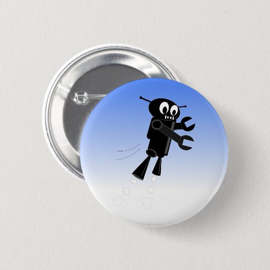 Black Flying Robot Blue Sky Hintergrund Button (Vorne & Hinten)