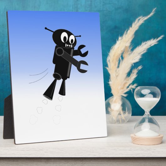 Black Flying Robot Blue Sky Hintergrund Fotoplatte (Seite)