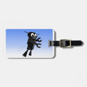 Black Flying Robot Blue Sky Hintergrund Gepäckanhänger (Vorderseite horizontal)