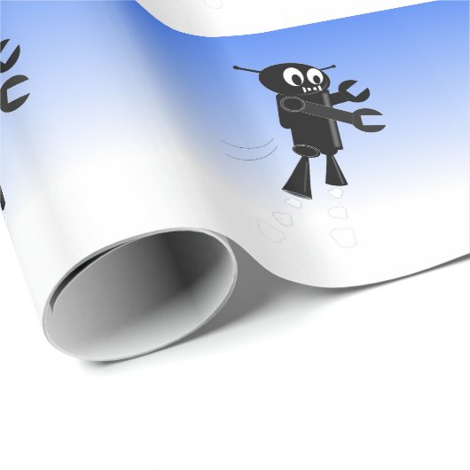 Black Flying Robot Blue Sky Hintergrund Geschenkpapier (Rolleneckpunkt)