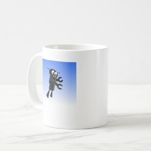 Black Flying Robot Blue Sky Hintergrund Kaffeetasse (Vorderseite Links)