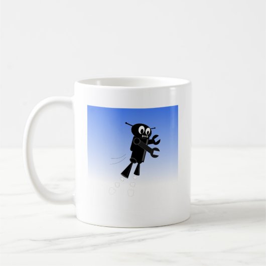Black Flying Robot Blue Sky Hintergrund Kaffeetasse (Links)