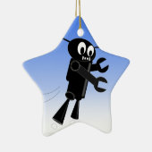 Black Flying Robot Blue Sky Hintergrund Keramikornament (Rechts)