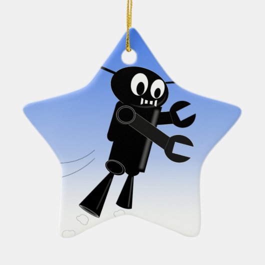 Black Flying Robot Blue Sky Hintergrund Keramikornament (Vorne)