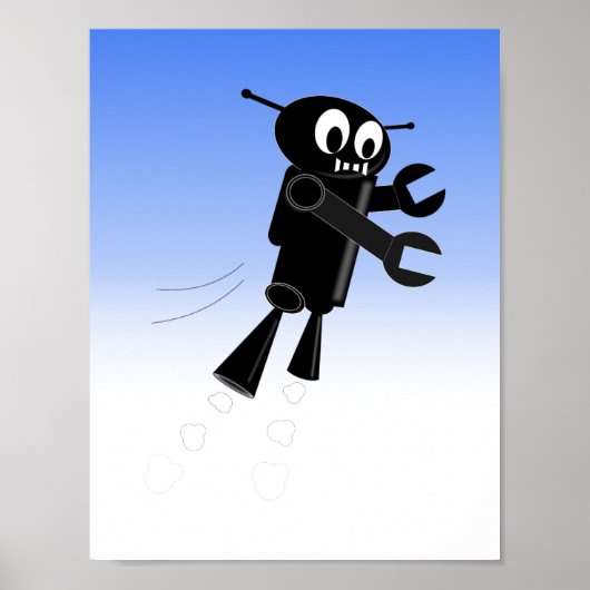 Black Flying Robot Blue Sky Hintergrund Poster (Vorne)