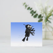 Black Flying Robot Blue Sky Hintergrund Postkarte (Stehend Vorderseite)