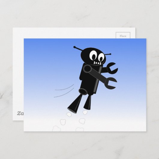 Black Flying Robot Blue Sky Hintergrund Postkarte (Vorne/Hinten)