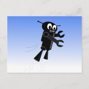 Black Flying Robot Blue Sky Hintergrund Postkarte