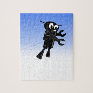 Black Flying Robot Blue Sky Hintergrund Puzzle