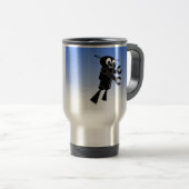 Black Flying Robot Blue Sky Hintergrund Reisebecher (VorderseiteRechts)