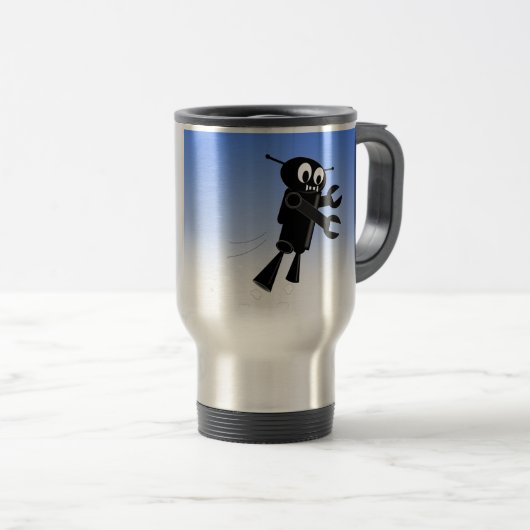 Black Flying Robot Blue Sky Hintergrund Reisebecher (VorderseiteRechts)