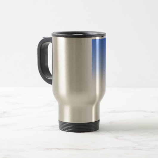 Black Flying Robot Blue Sky Hintergrund Reisebecher (Vorderseite Links)