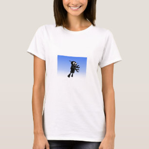 Black Flying Robot Blue Sky Hintergrund T-Shirt