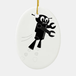 Black Flying Robot Keramikornament