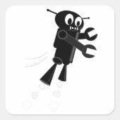 Black Flying Robot Quadratischer Aufkleber (Vorderseite)