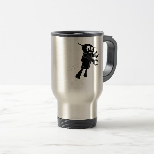 Black Flying Robot Reisebecher (VorderseiteRechts)