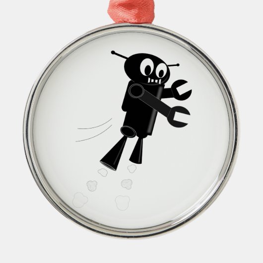 Black Flying Robot Silbernes Ornament (Vorne)