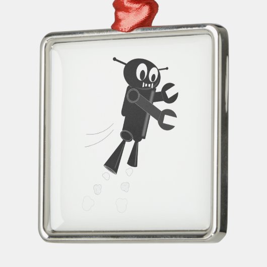 Black Flying Robot Silbernes Ornament (Links)