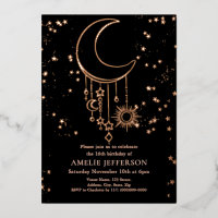 Black Foil Celestial Moon Birthday Foil Einladung