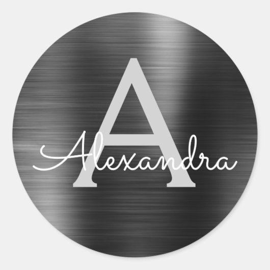 Black Foil Girly Metallic Mit Monogramm Wedding Runder Aufkleber (Vorderseite)