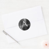 Black Foil Girly Metallic Mit Monogramm Wedding Runder Aufkleber (Umschlag)