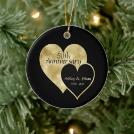 Black & Foil Gold Hearts Keramik Ornament