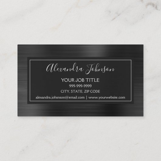 Black Foil Moderne Elegante Brushed Metal Visitenkarte (Rückseite)