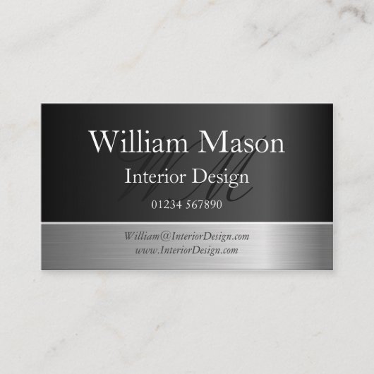 Black Foil & Steel Effect, Monogram Business Card Visitenkarte (Vorderseite)
