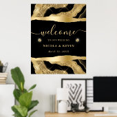 Black Foil und Gold Glitzer Agate Wedding Willkomm Poster (Heimbüro)