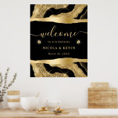 Black Foil und Gold Glitzer Agate Wedding Willkomm Poster (Küche)