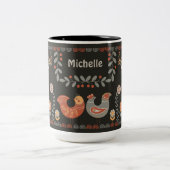 Black Folk Art Animals Individuelle Name Hirsch Zweifarbige Tasse (Mittel)