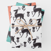 Black Folk Art Deer Trio III Geschenkpapier Set (Beispiel)