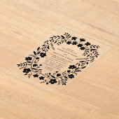 Black Folk Art Floral Wedding Acryleinladungen (Ablage )