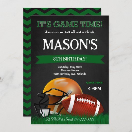 Black Football Birthday Einladung (Vorne/Hinten)