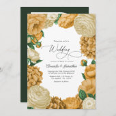 Black Forest Green, Ecru/Warm Honey Floral Wedding Einladung (Vorne/Hinten)