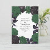 Black & Forest Green Photo/QR Code Floral Wedding Einladung (Stehend Vorderseite)