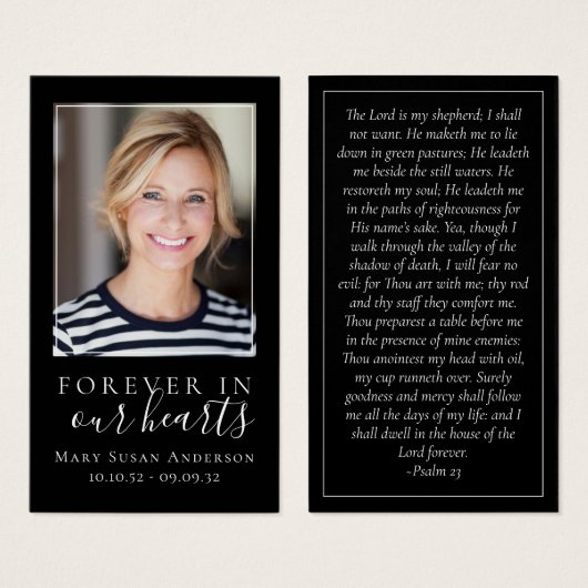 Black Forever in Our Hearts Memorial Card (Vorne & Hinten)