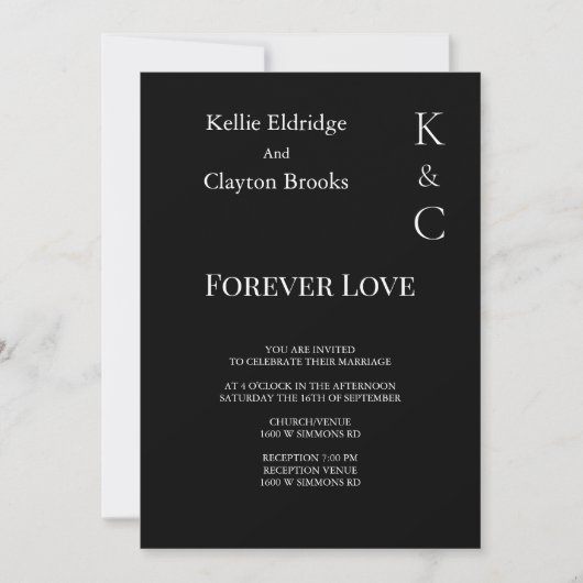 Black Forever Love Hochzeit Einladung (Vorderseite)