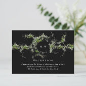 Black Formal Eucalyptus Wreath Monogram Wedding Begleitkarte (Stehend Vorderseite)