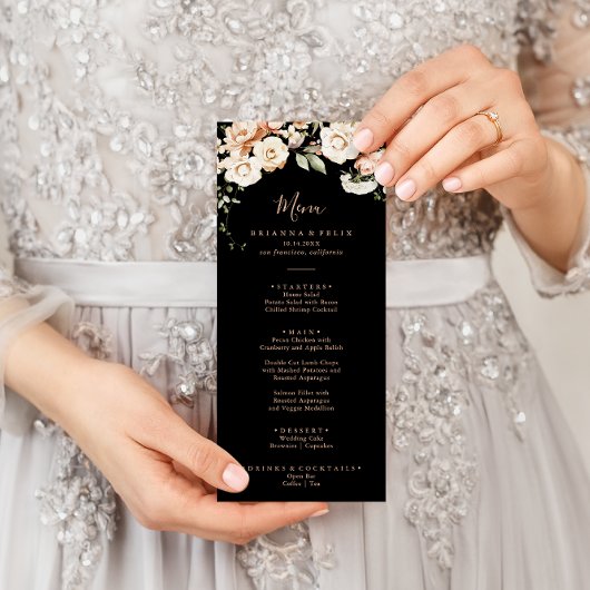 Black Formal Royal Floral Dinner Menükarte