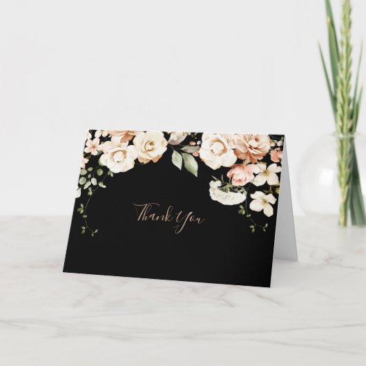 Black Formal Royal Floral Folded Wedding Dankeskarte (Vorderseite)
